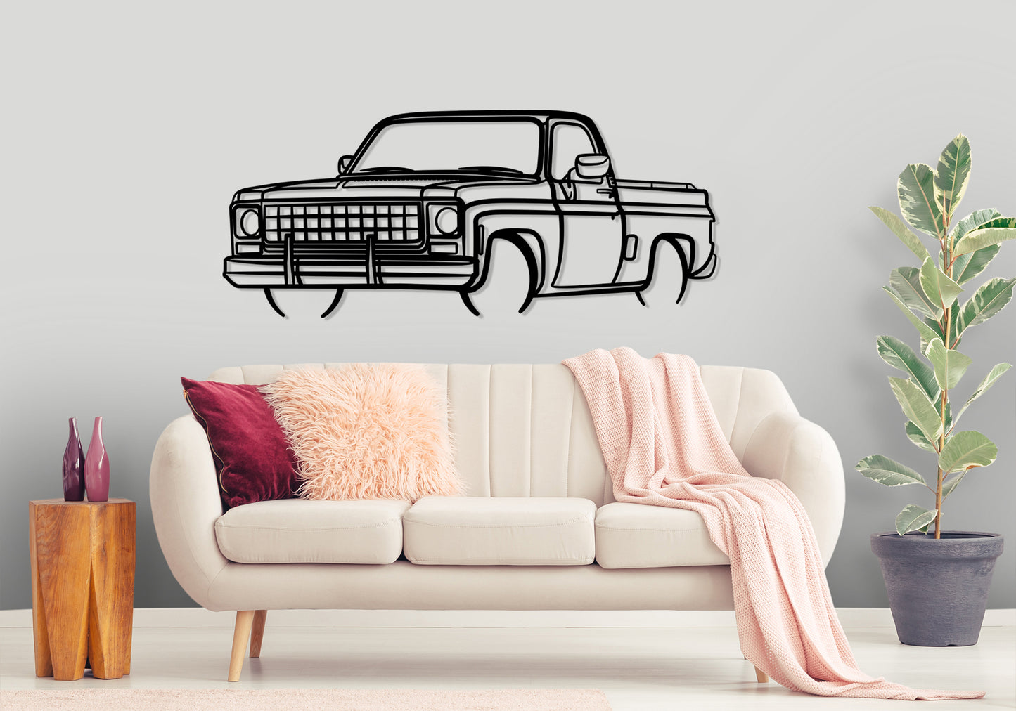 1980 Chevrolet C10 Scottsdale - Front Angle Silhouette Metal Wall Art