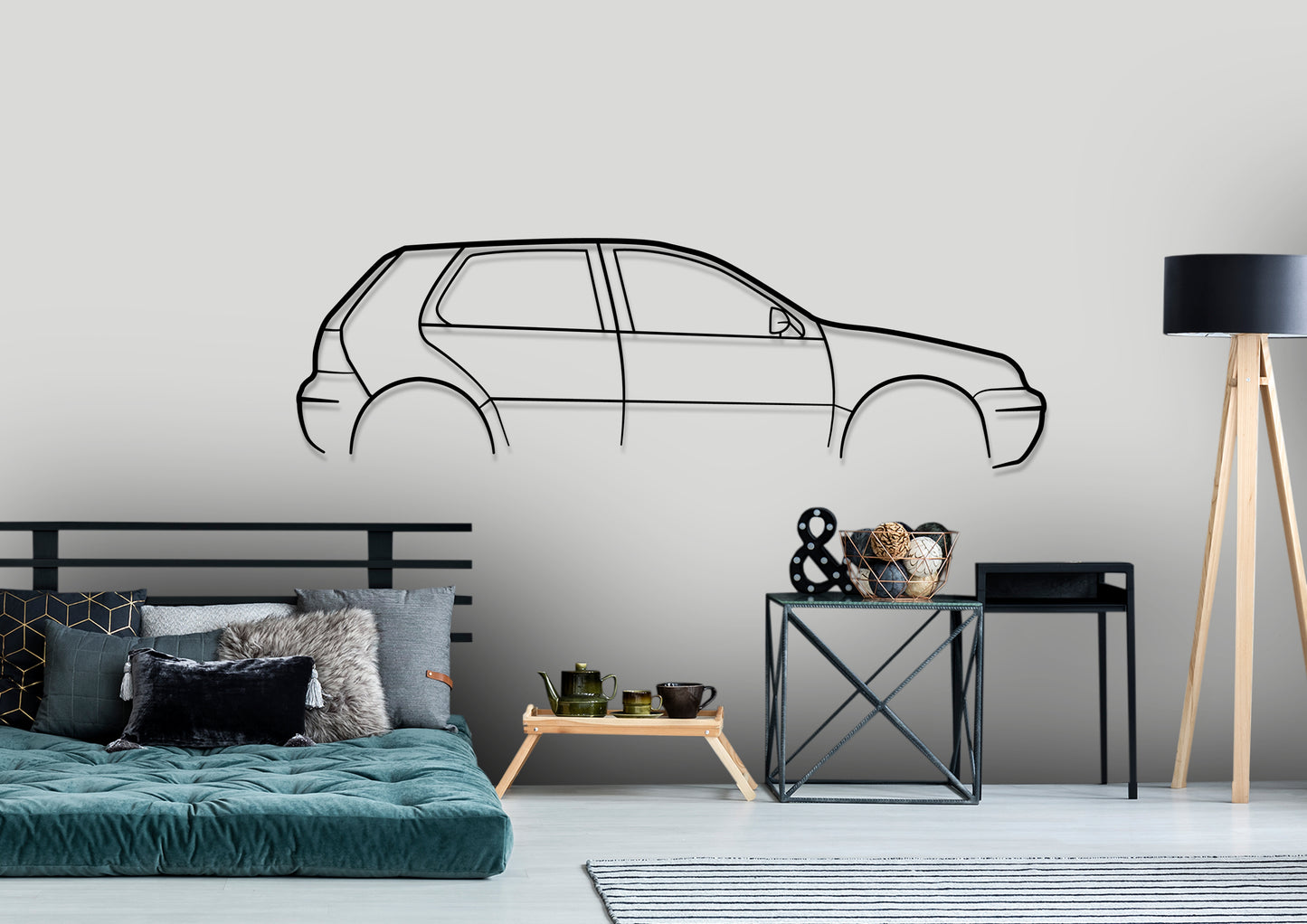 2002 Volkswagen Golf Classic Silhouette Metal Wall Art
