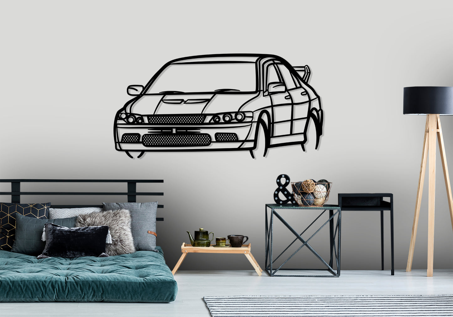 2001 Mitsubishi Lancer Evolution VII -  Front Angle Silhouette Metal Wall Art