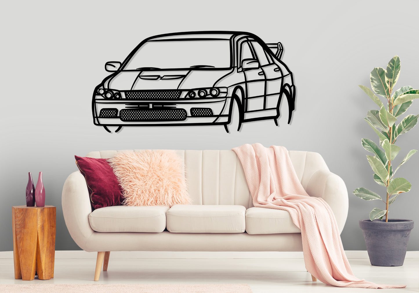 2001 Mitsubishi Lancer Evolution VII -  Front Angle Silhouette Metal Wall Art