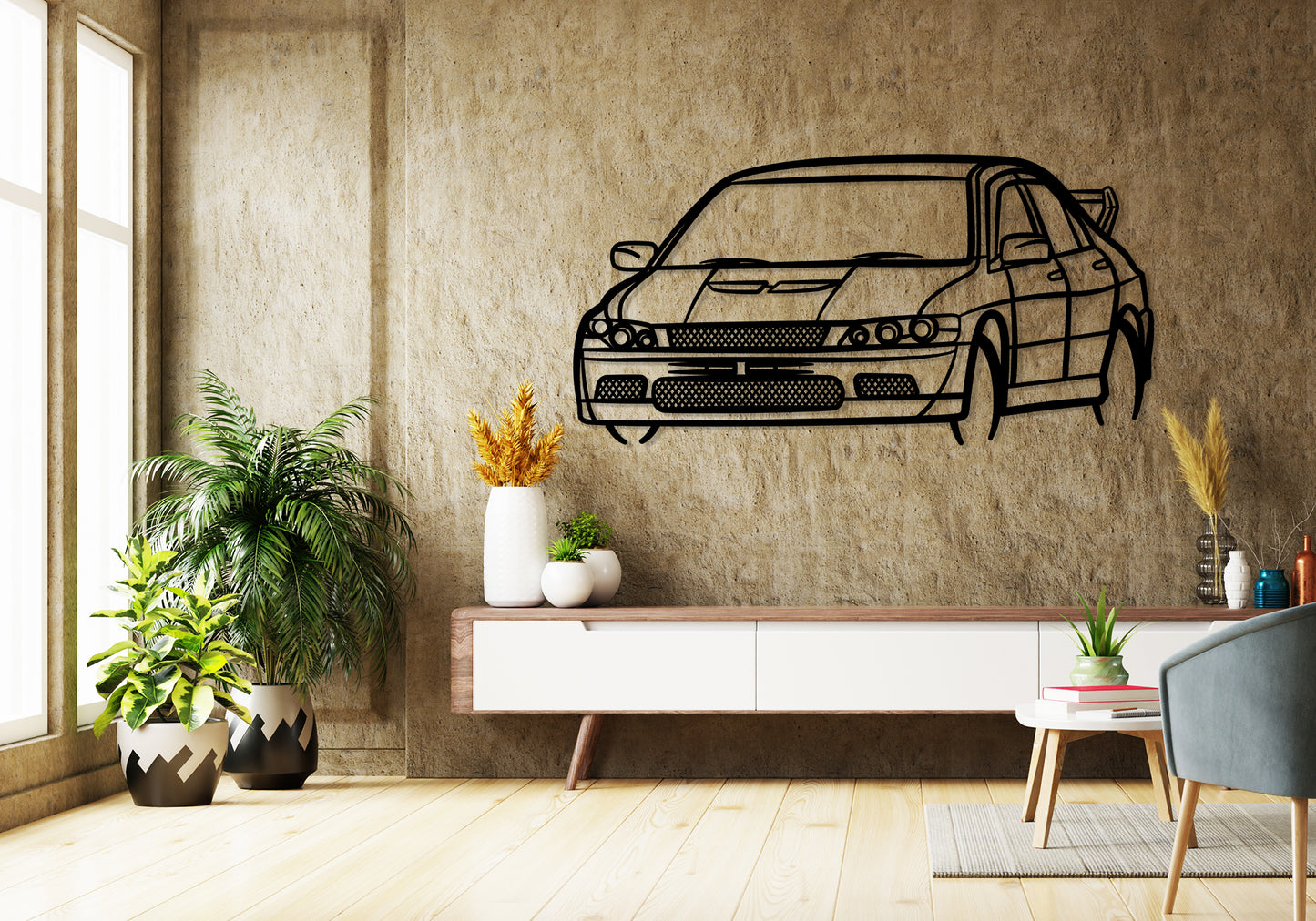 2001 Mitsubishi Lancer Evolution VII -  Front Angle Silhouette Metal Wall Art